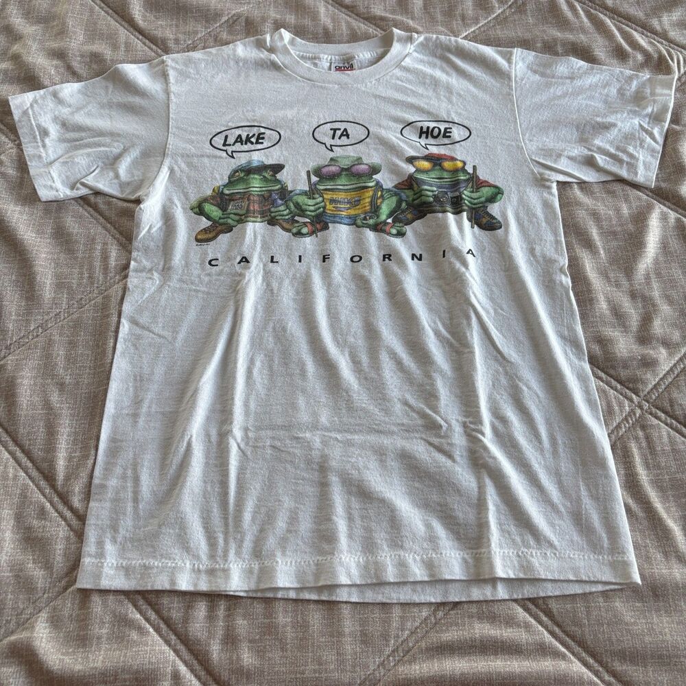 Vintage 90s Lake Tahoe California Souvenir Graphic T-Shirt Anvil White Medium